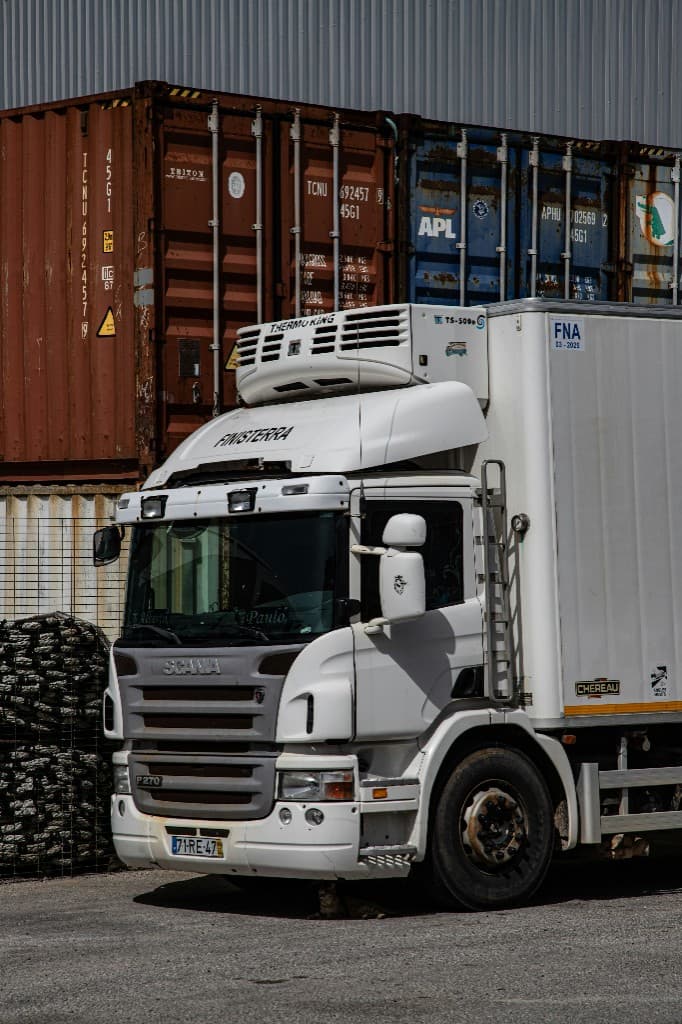 Refrigerated freight truck at a yard